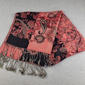 Pashmina Scarf Shawl Wrap Black Red Pink Floral Paisley 100% Pashmina Reversible